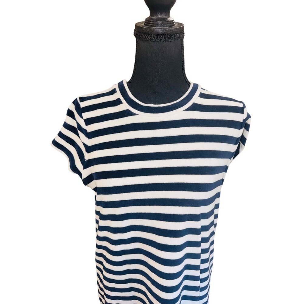 Madewell Striped Velour Terry Cloth Nautical T-Shirt Dress Navy White Cotton M - Picture 3 of 10